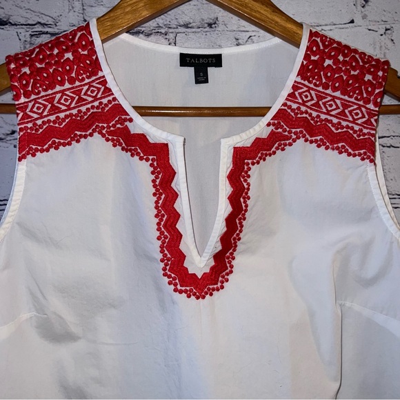 Talbots Embroidered Red and White Sleeveless Cotton Blouse Size Small - Picture 4 of 7